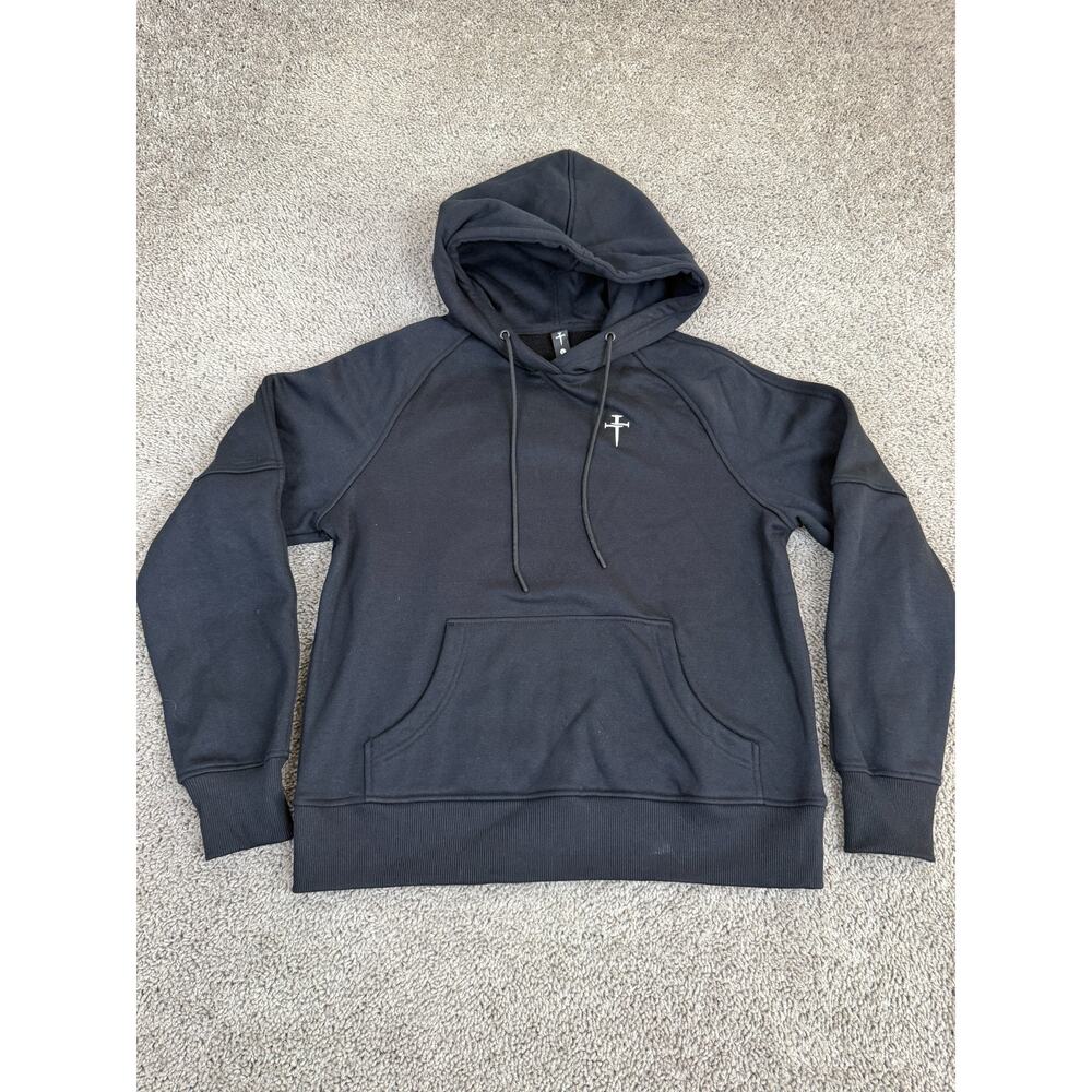 Three Nails Hoodie Mens Large Black White Performance Signature Fleece Pullover